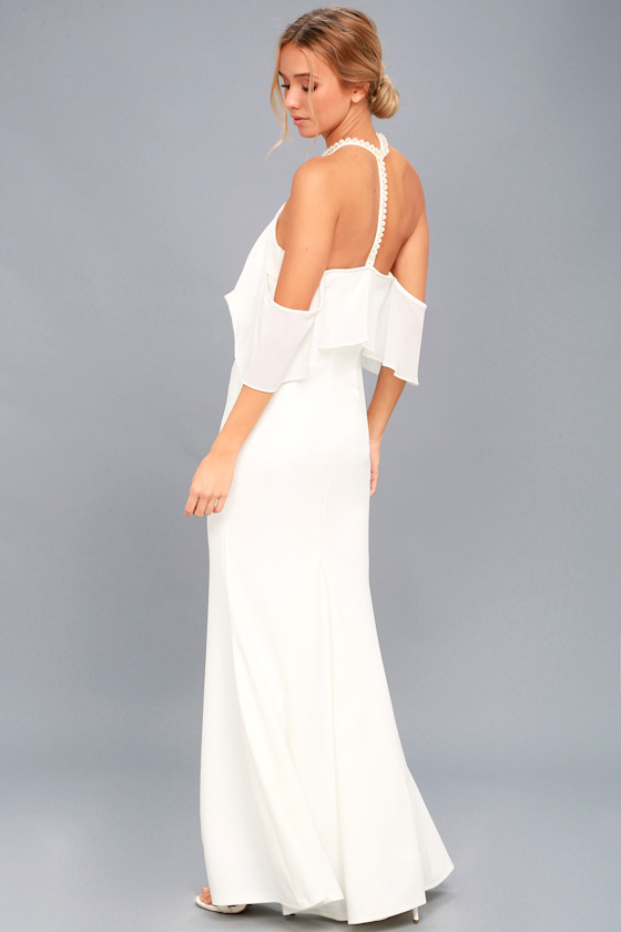 white maxi dress with butterflies