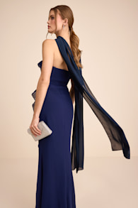 Neave Navy Blue Chiffon Sash Scarf 1