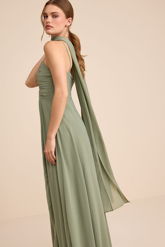 Neave Sage Chiffon Sash Scarf 1