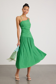 Jedda Green Drop Waist Lace-Up Midi Dress 1