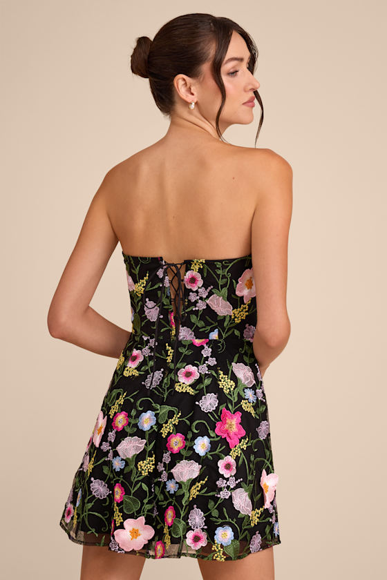 Caprice Black Multi Floral Embroidered Mini Dress 2