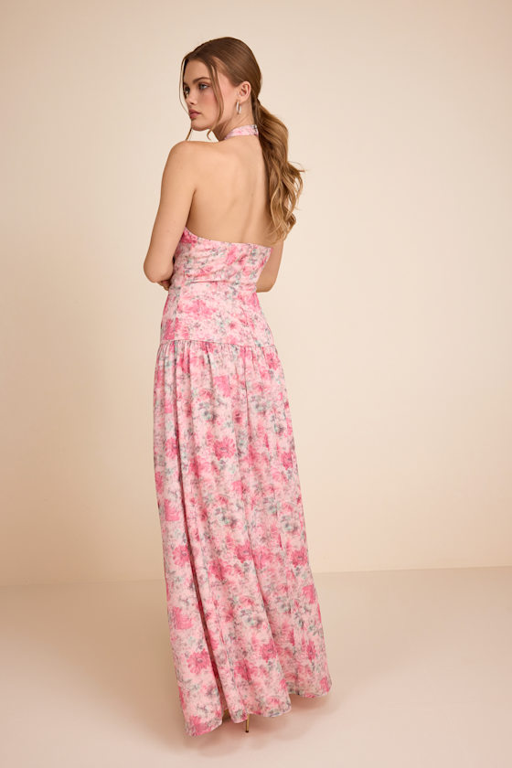 Amoah Light Pink Floral Drop Waist Maxi Dress 3