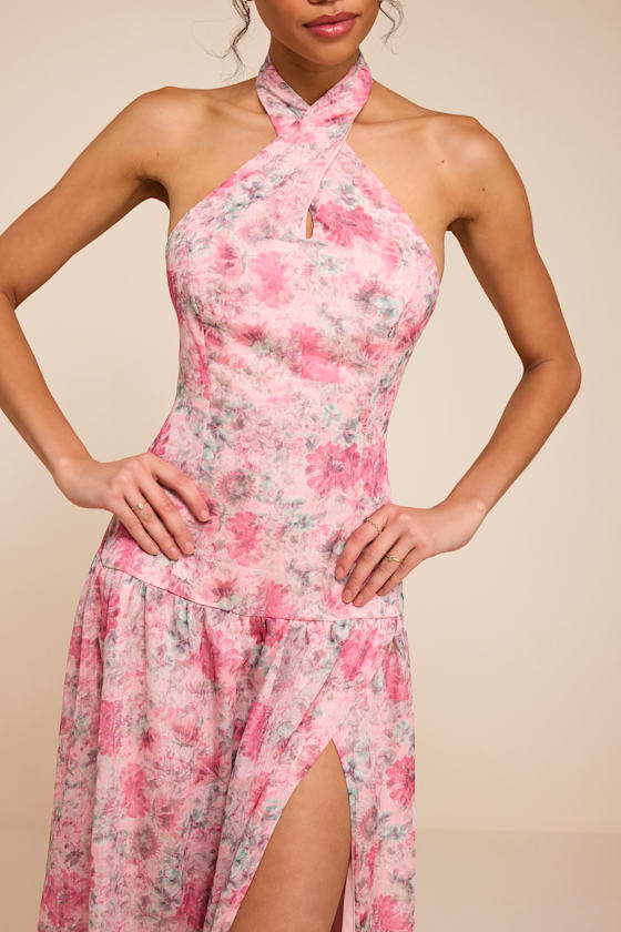 Amoah Light Pink Floral Drop Waist Maxi Dress 3