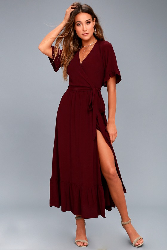 Lucy Love Enchanted Dress - Wine Red Midi Dress - Wrap Dress - Lulus