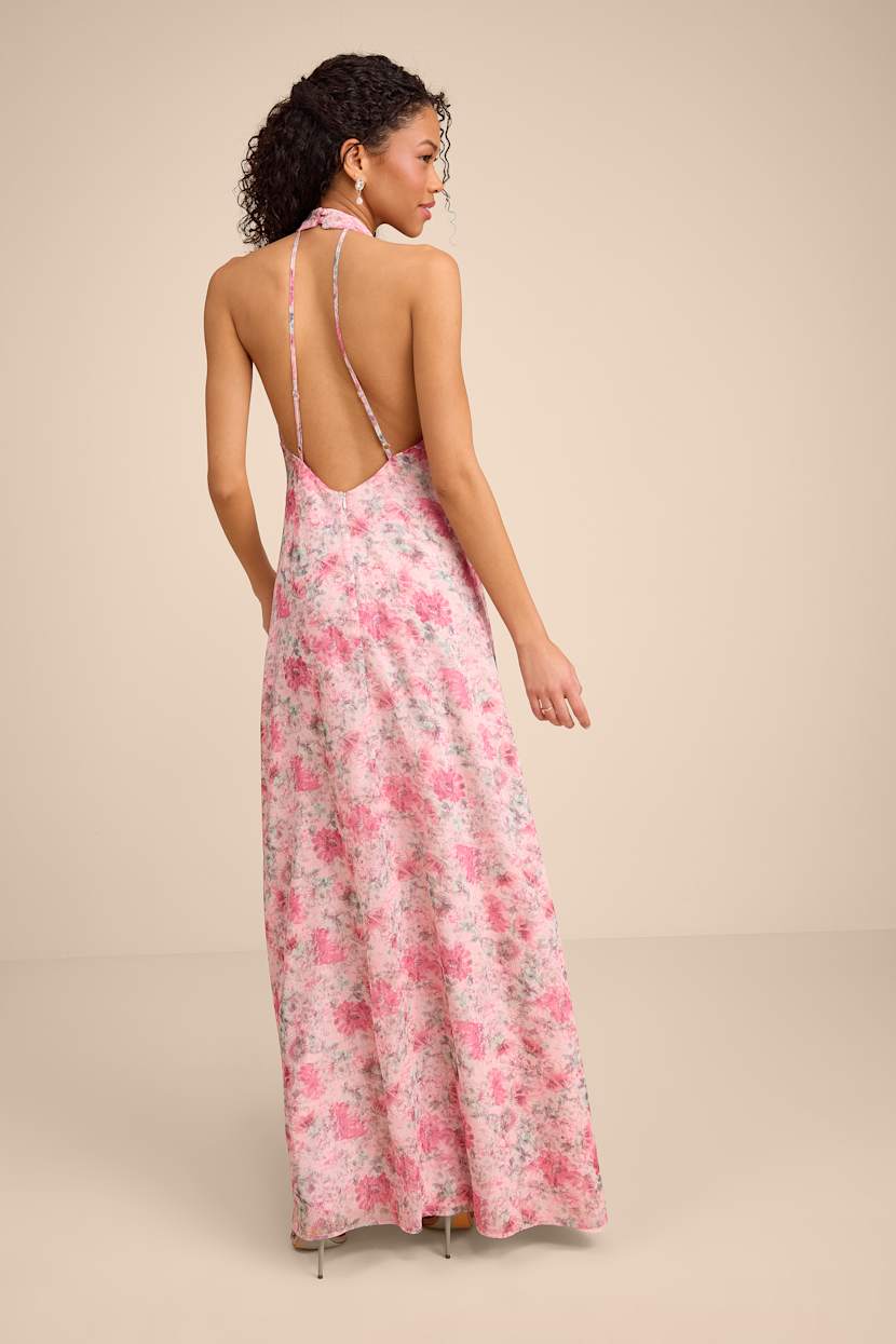 pink floral backless dress Light Pink Floral Burnout Backless Maxi Dress | Womens | X-Large (Available in S, M, L) | 100% Polyester