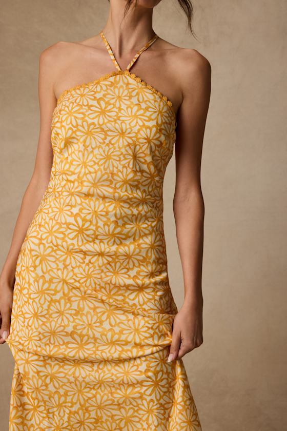 Enola Yellow Floral Halter Midi Dress 2
