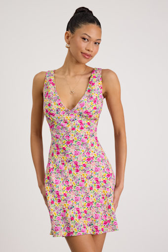 Vanessa Pink Multi Floral Sleeveless Mini Dress 1