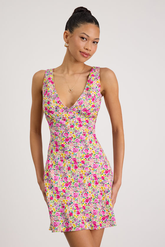 Vanessa Pink Multi Floral Sleeveless Mini Dress 1