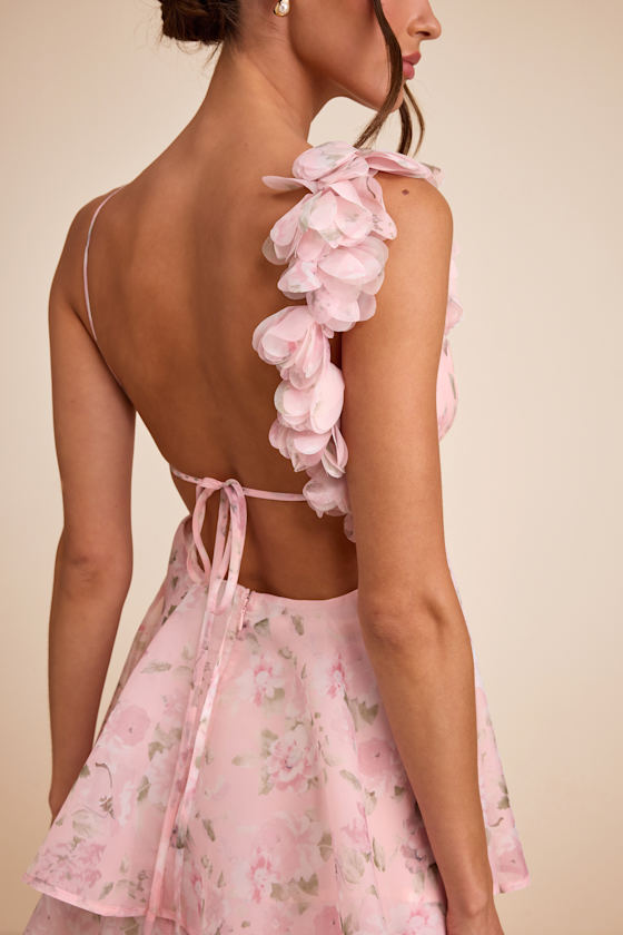 Daleyza Light Pink Floral Organza Tiered Midi Dress 6