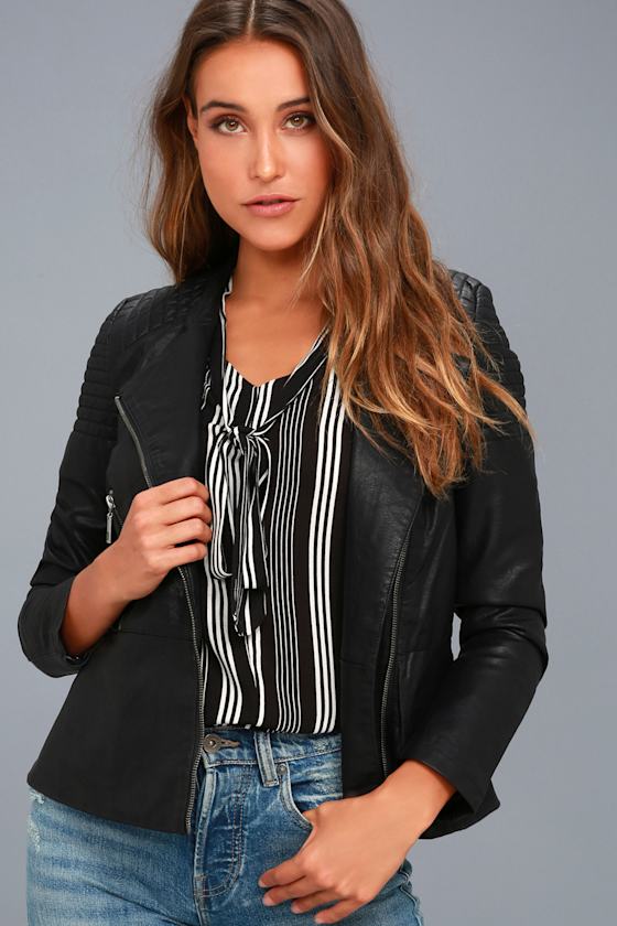 Souped-Up Black Vegan Leather Moto Jacket 1