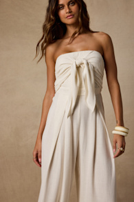 Wylda Light Beige Linen Tie-Front Jumpsuit 1