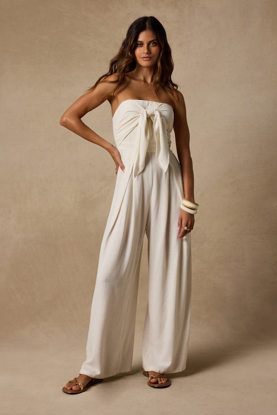 Wylda Light Beige Linen Tie-Front Jumpsuit 2