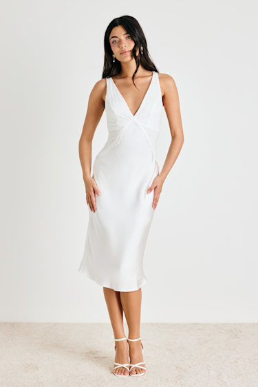 White Satin Lace Slip Midi Dress | Womens | Small (Available in XS, M, L, XL) | 100% Polyester | Lulus White Satin Lace Slip Midi Dress | Womens | Small (Available in XS, M, L, XL) | 100% Polyester | Lulus