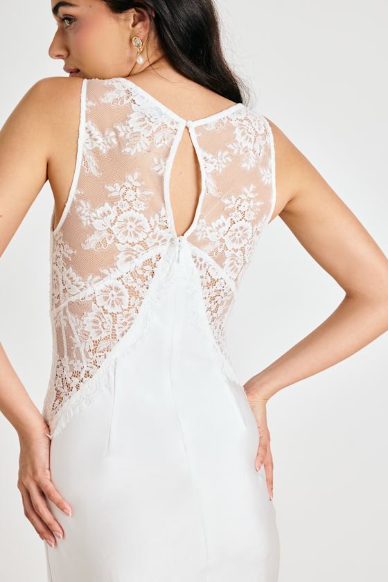 Deloise White Satin Lace Slip Midi Dress 2