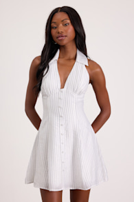 Avella White Striped Collared Mini Dress 1