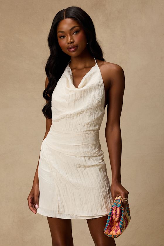 Braylee Ivory Textured Halter Mini Dress 2
