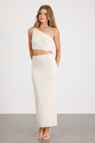 Camelia Cream Textured One-Shoulder Maxi Dress 1