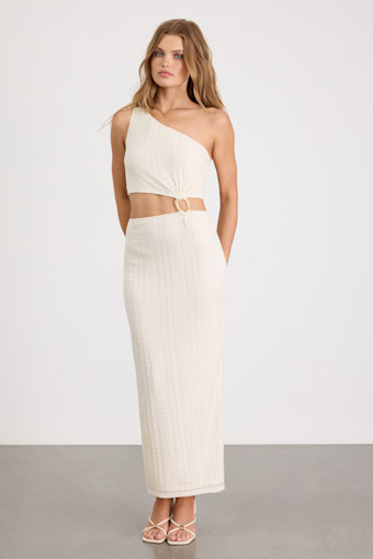 Camelia Cream Textured One-Shoulder Maxi Dress 1