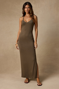 Palani Olive Green Jersey Knit Maxi Dress 2