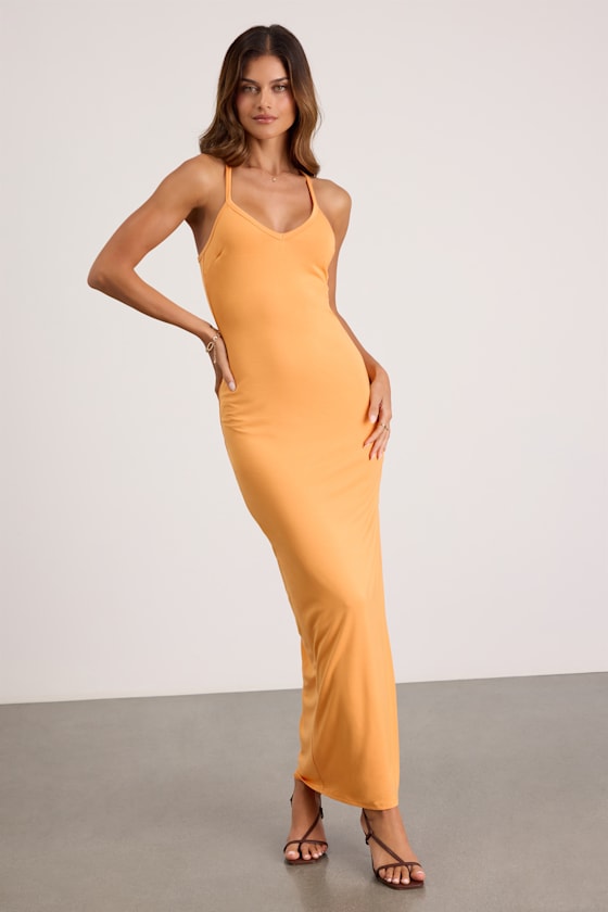 Light Orange Dress - Jersey Knit Maxi Dress - Racer Back Maxi - Lulus
