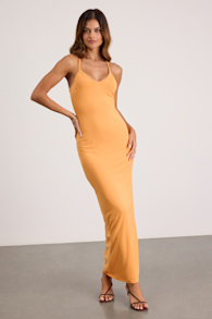 Palani Light Orange Jersey Knit Maxi Dress 1