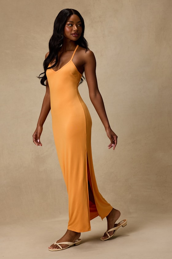 Palani Light Orange Jersey Knit Maxi Dress - thumbnail 4