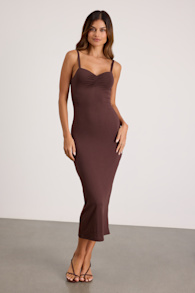 Dalene Brown Jersey Knit Bodycon Midi Dress 1