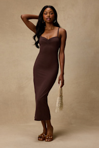 Dalene Brown Jersey Knit Bodycon Midi Dress 2