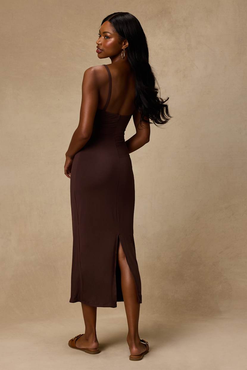 brown dress knit Cozy In Sweater Mini - Dark short sleeves Brown Knit Long Sleeve Front