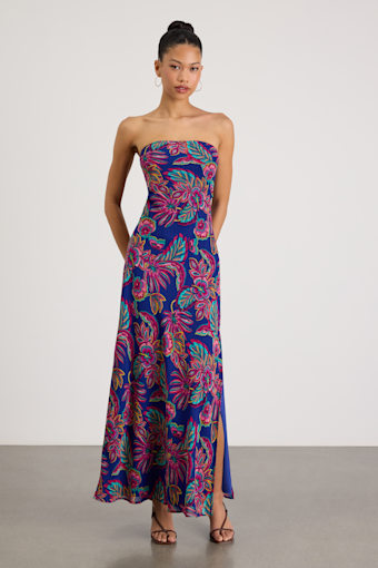 Sofia Blue Multi Boho Print Strapless Maxi Dress 1