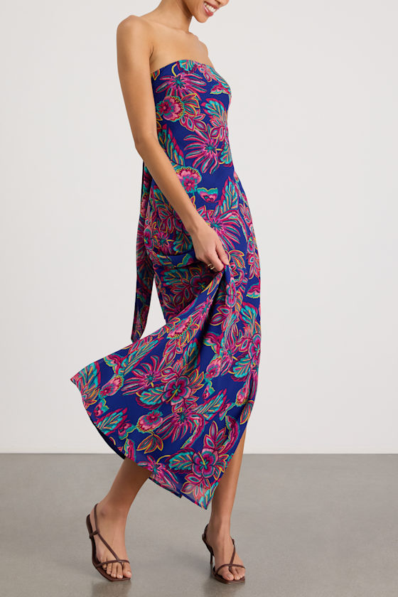 Sofia Blue Multi Boho Print Strapless Maxi Dress 2