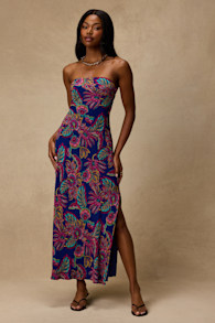 Sofia Blue Multi Boho Print Strapless Maxi Dress 2