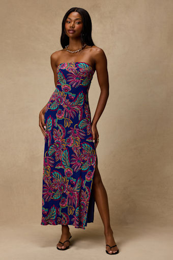 Sofia Blue Multi Boho Print Strapless Maxi Dress 2