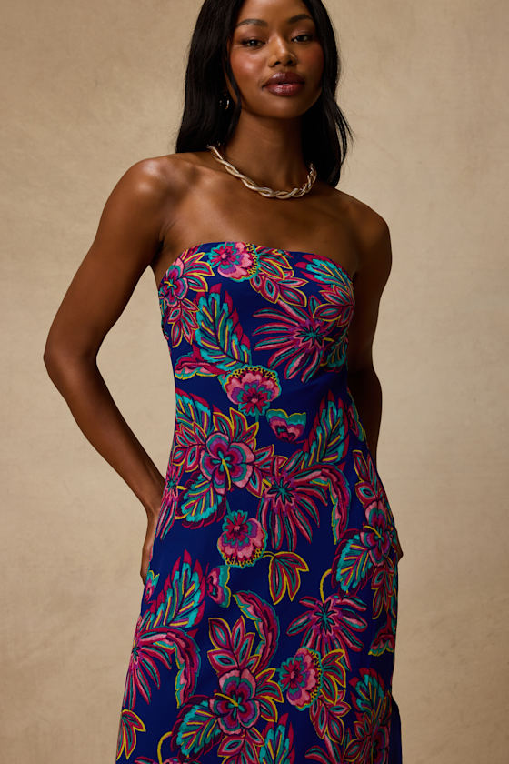 Sofia Blue Multi Boho Print Strapless Maxi Dress 3