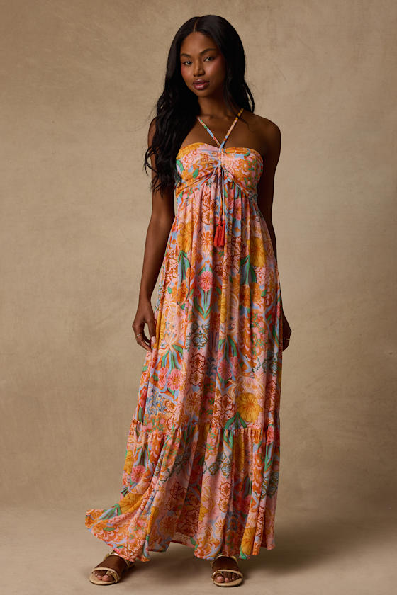 Grace Bay Blush Multi Boho Print Halter Maxi Dress 2