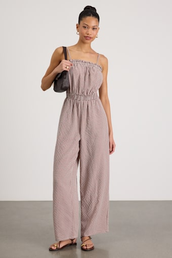 Dylan Brown Gingham Wide-Leg Jumpsuit 1