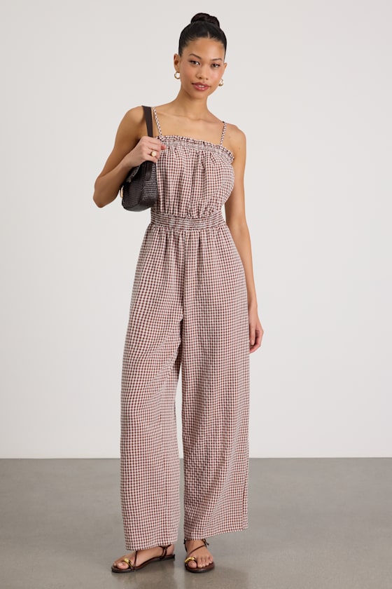 Dylan Brown Gingham Wide-Leg Jumpsuit 1