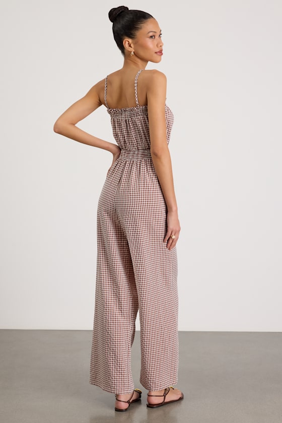 Dylan Brown Gingham Wide-Leg Jumpsuit 2