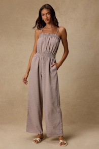 Dylan Brown Gingham Wide-Leg Jumpsuit 2