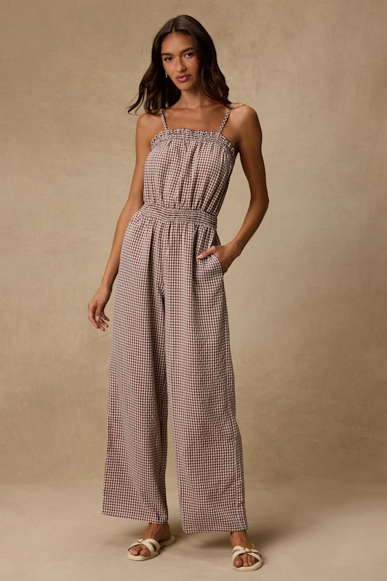 Dylan Brown Gingham Wide-Leg Jumpsuit 2