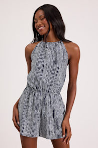 Amadora Navy Striped Halter Romper 1