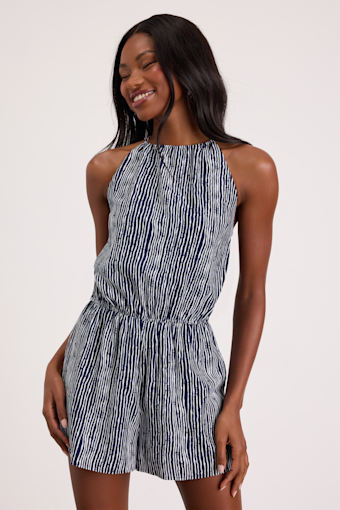 Amadora Navy Striped Halter Romper 1