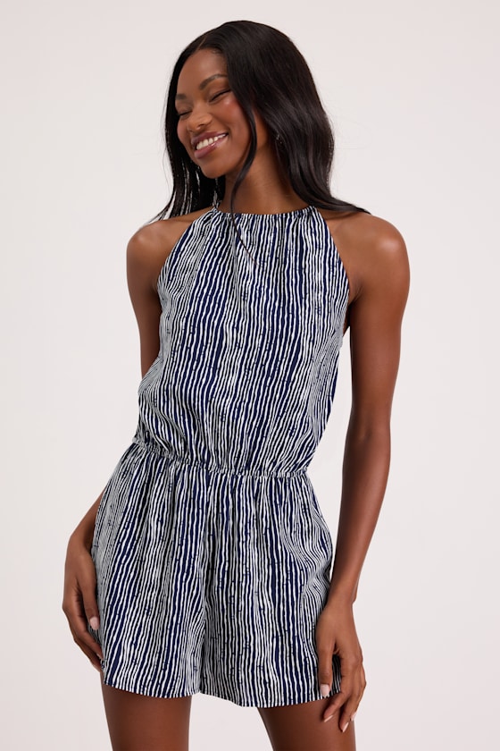 Amadora Navy Striped Halter Romper 1