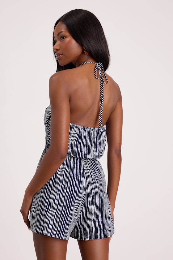 Amadora Navy Striped Halter Romper 2