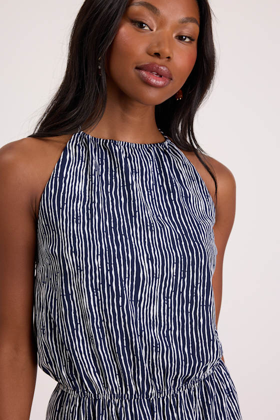 Amadora Navy Striped Halter Romper - thumbnail 4