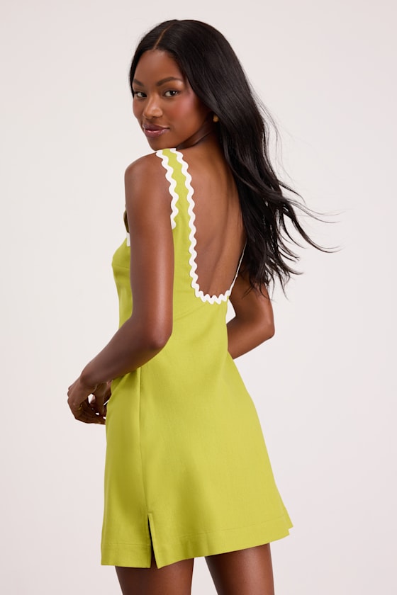 Xiomara Chartreuse Square-Neck Mini Dress 2