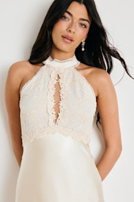 Jelani Ivory Satin Embroidered Midi Dress 2