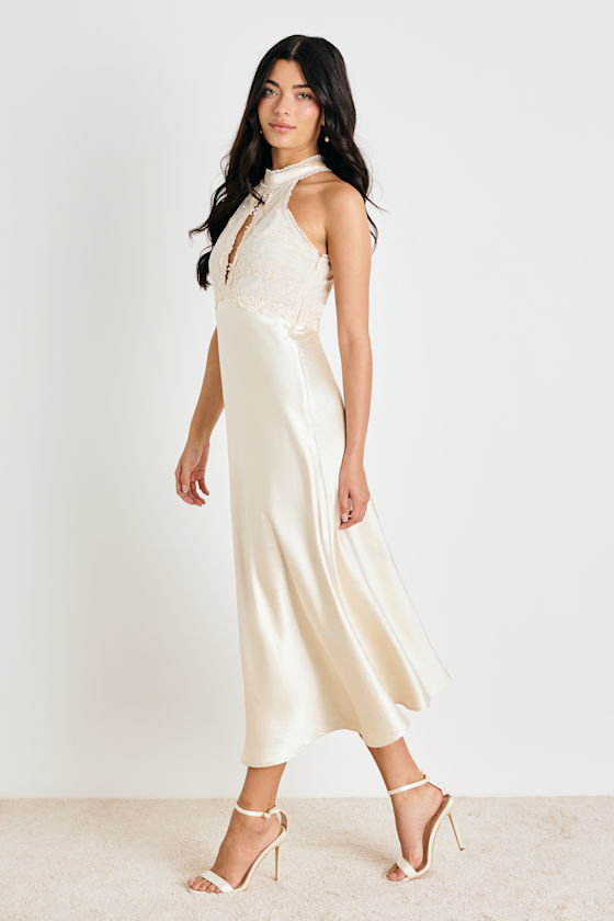 Jelani Ivory Satin Embroidered Midi Dress 4
