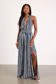 Lisette Navy Striped Backless Maxi Dress 1