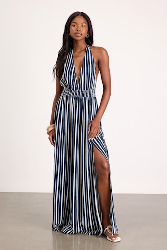 Lisette Navy Striped Backless Maxi Dress 1